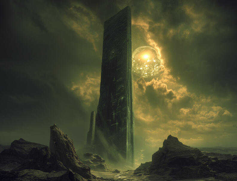 El clan de los exoherejes Un enorme monolito alienígena se alza sobre las ruinas de una civilización olvidada en una luna extrasolar